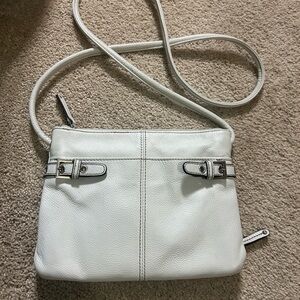 Tignanello White Leather Crossbody with Silver Buckle Detail
